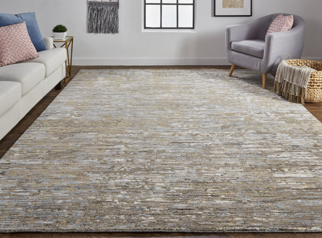 5' X 8' Brown And Gray Wool Abstract Hand Knotted Area Rug