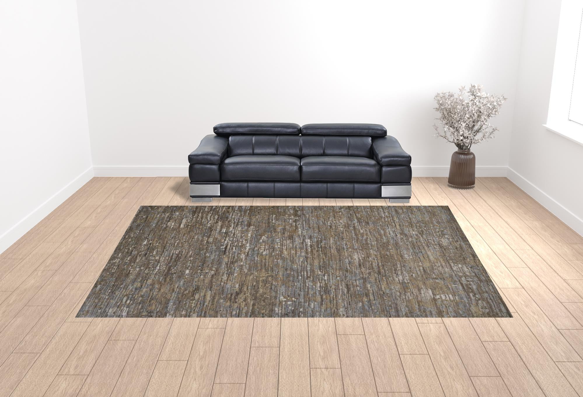 12' X 15' Brown And Gray Wool Abstract Hand Knotted Area Rug