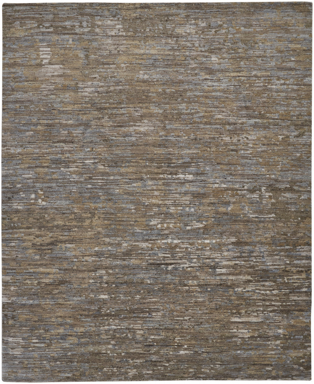 2' X 3' Brown And Gray Wool Abstract Hand Knotted Area Rug