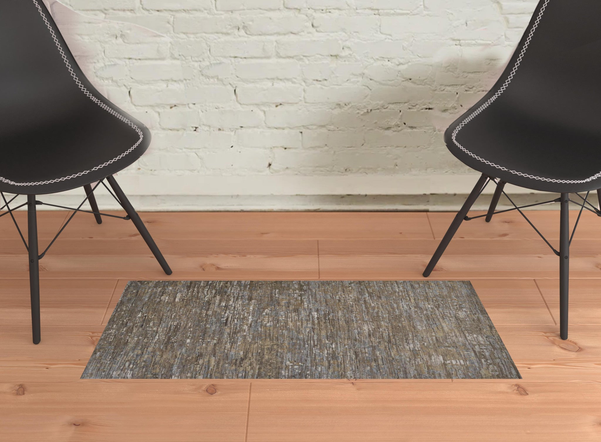 2' X 3' Brown And Gray Wool Abstract Hand Knotted Area Rug