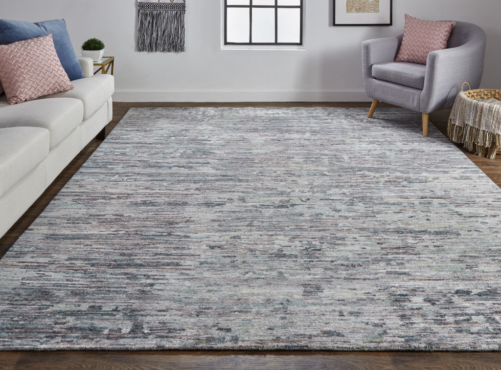 5' X 8' Blue And Gray Wool Abstract Hand Knotted Area Rug