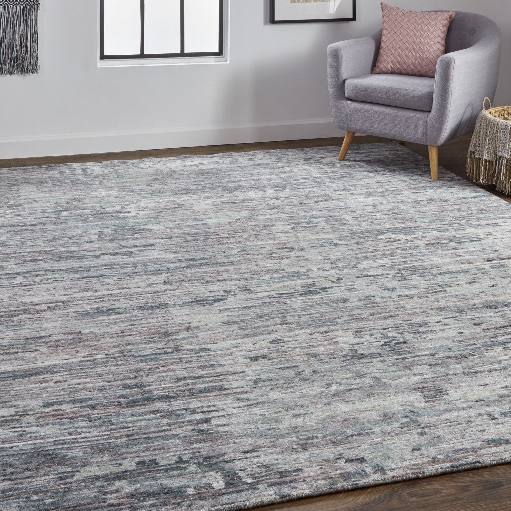 5' X 8' Blue And Gray Wool Abstract Hand Knotted Area Rug