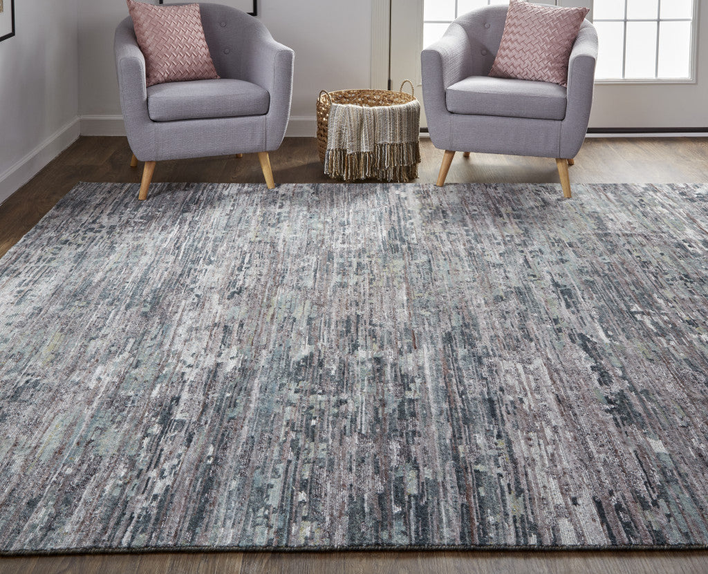 5' X 8' Blue And Gray Wool Abstract Hand Knotted Area Rug