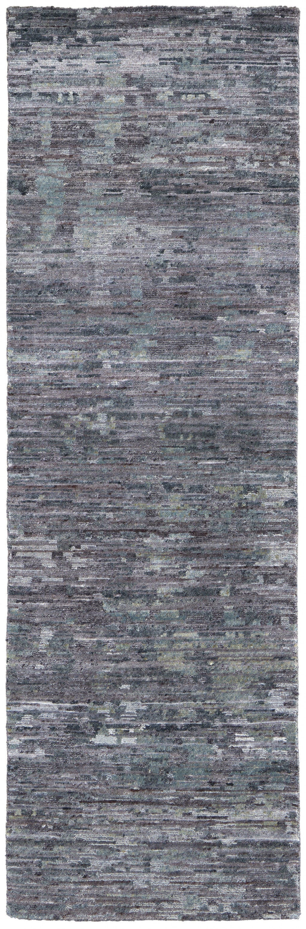 8' Blue And Gray Wool Abstract Hand Knotted Runner Rug