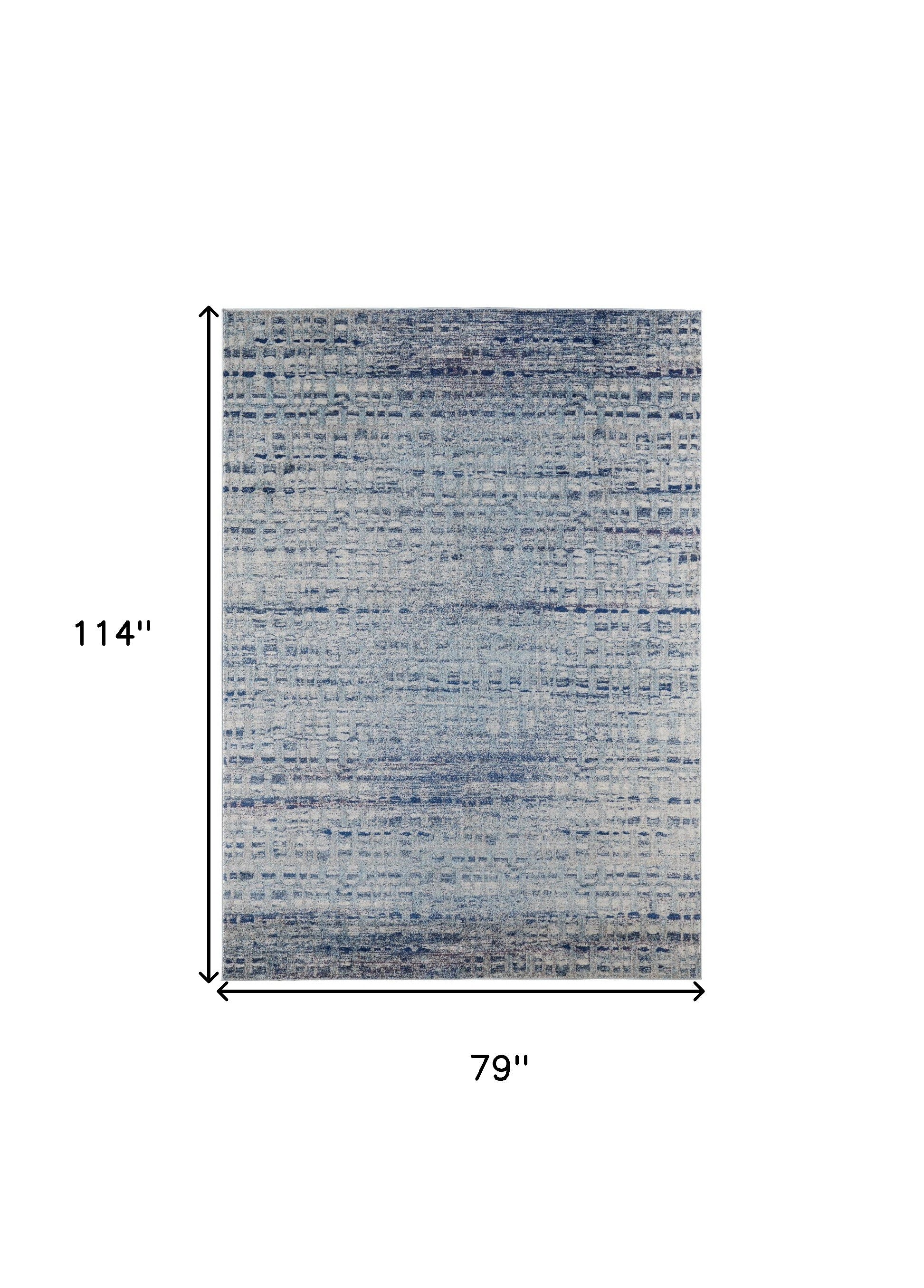 7' X 10' Blue And Ivory Abstract Power Loom Stain Resistant Area Rug