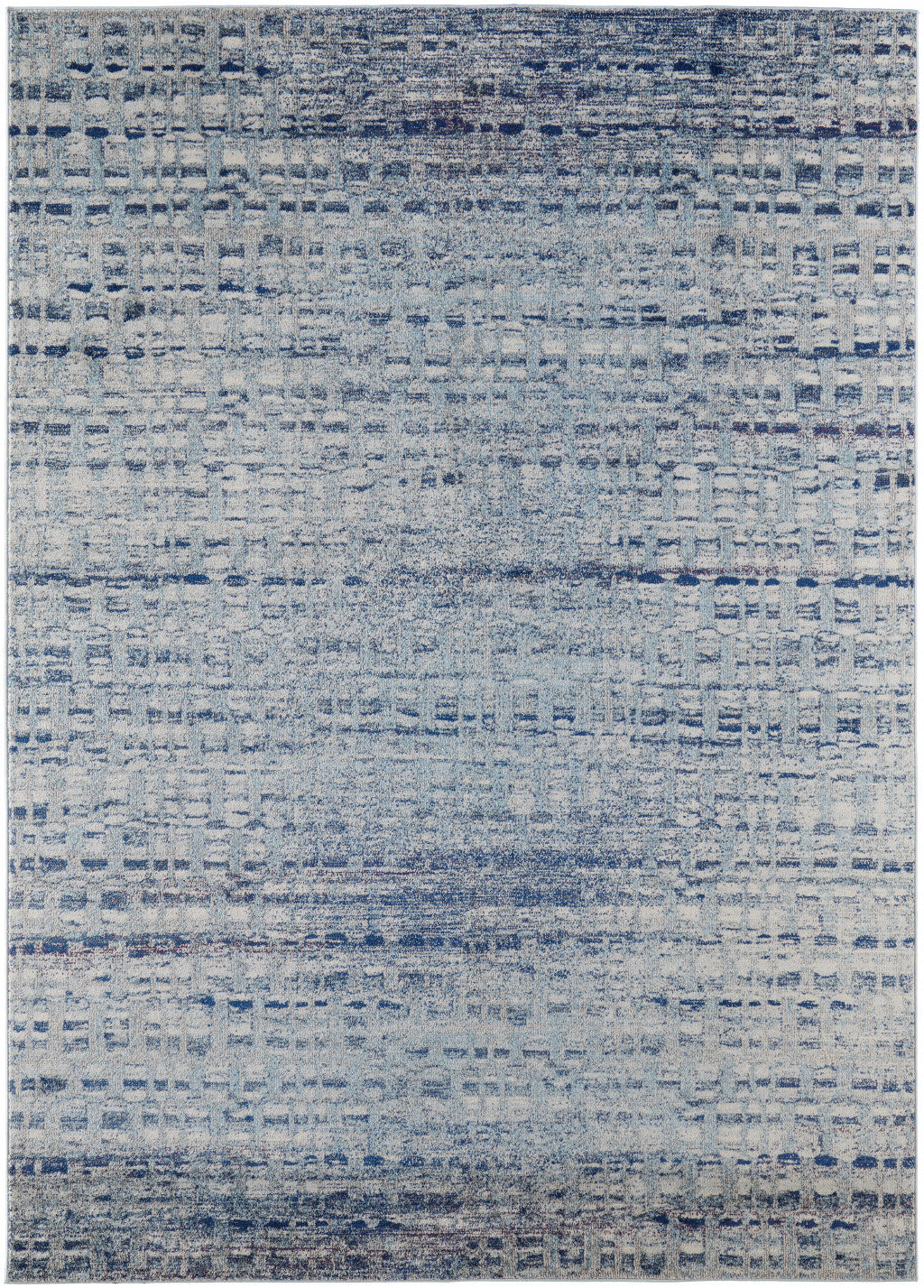 7' X 10' Blue And Ivory Abstract Power Loom Stain Resistant Area Rug