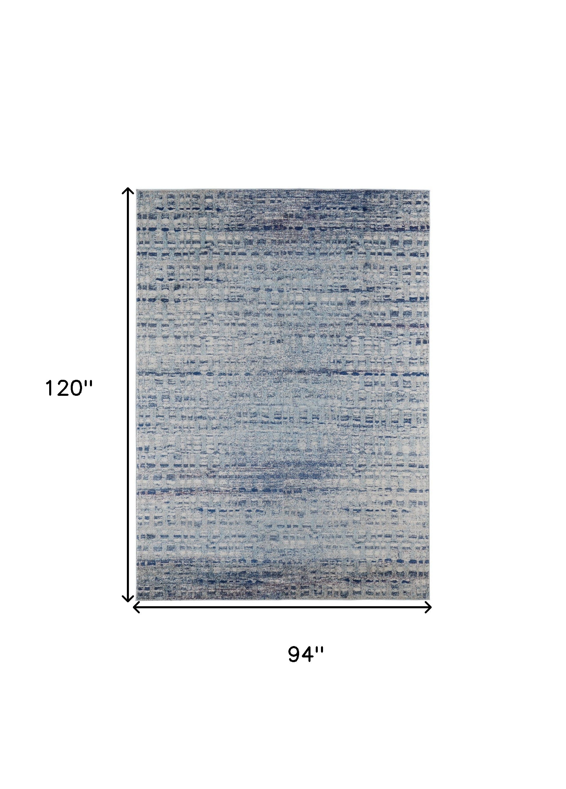 8' X 10' Blue And Ivory Abstract Power Loom Stain Resistant Area Rug