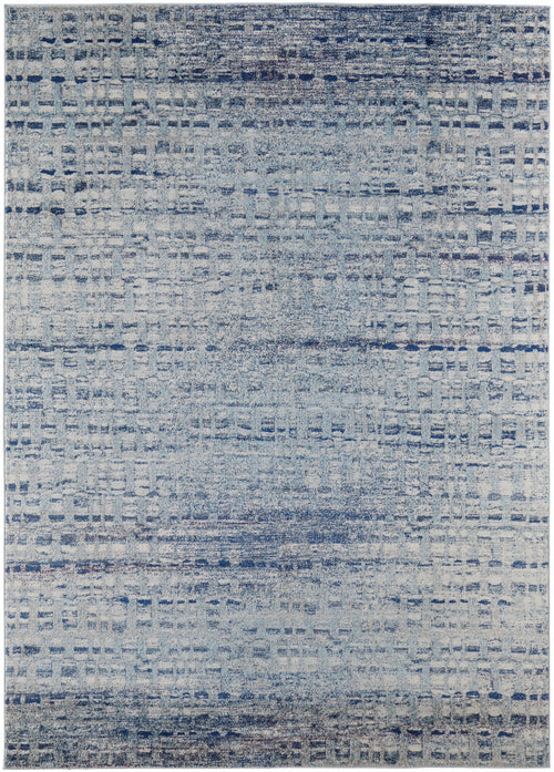 8' X 10' Blue And Ivory Abstract Power Loom Stain Resistant Area Rug