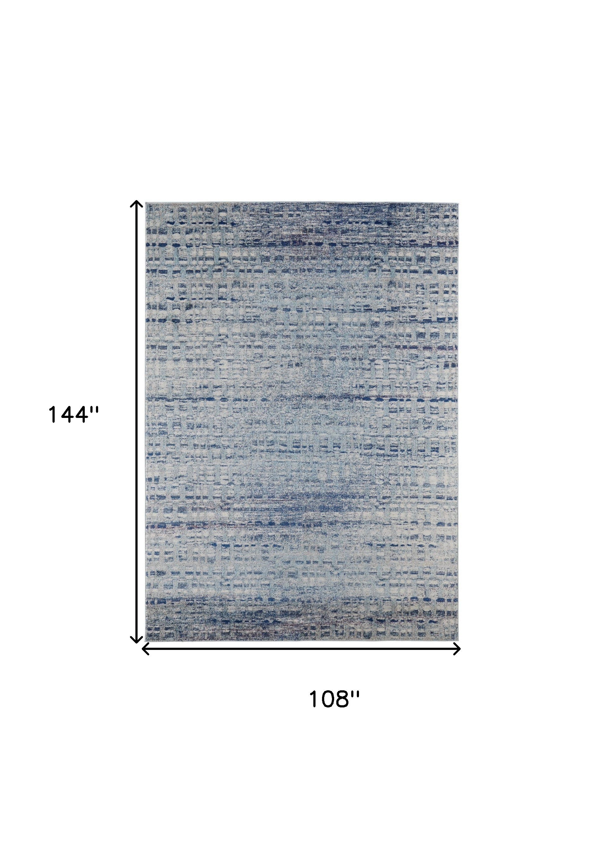 9' X 12' Blue And Ivory Abstract Power Loom Stain Resistant Area Rug