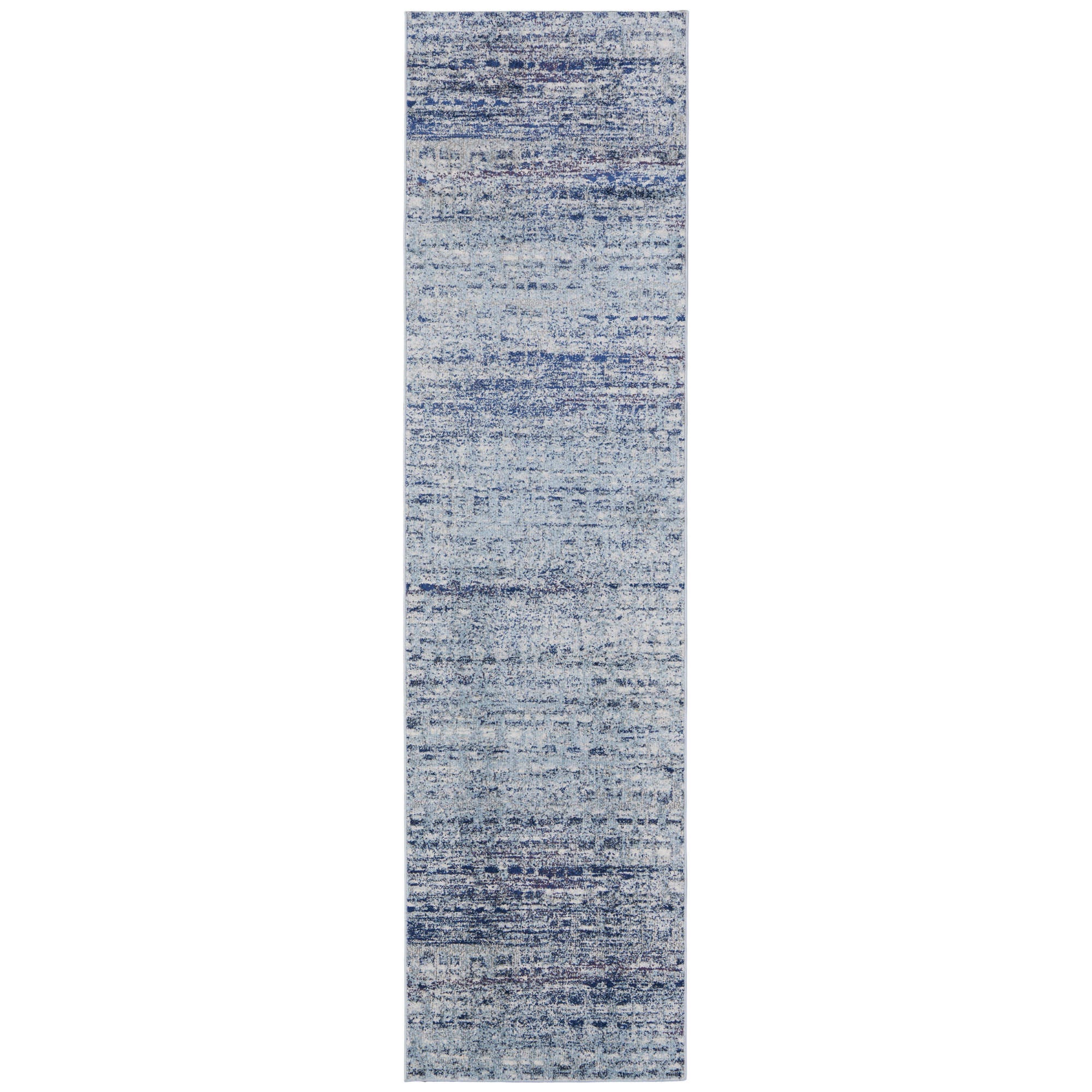 8' Blue and Ivory Abstract Power Loom Runner Rug