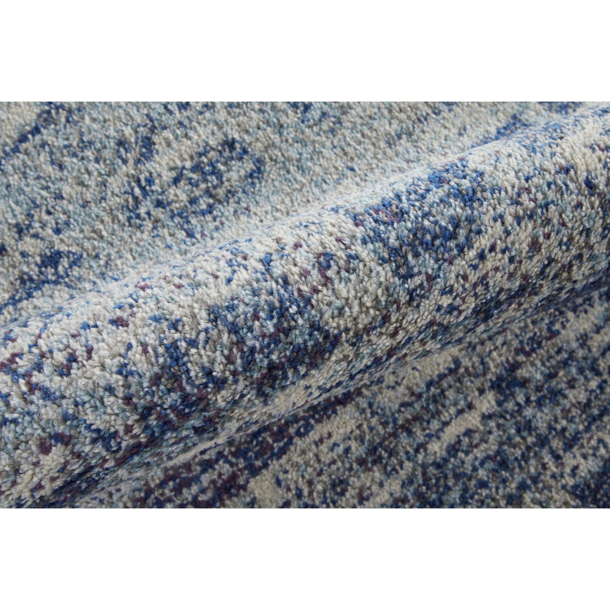 8' Blue and Ivory Abstract Power Loom Runner Rug