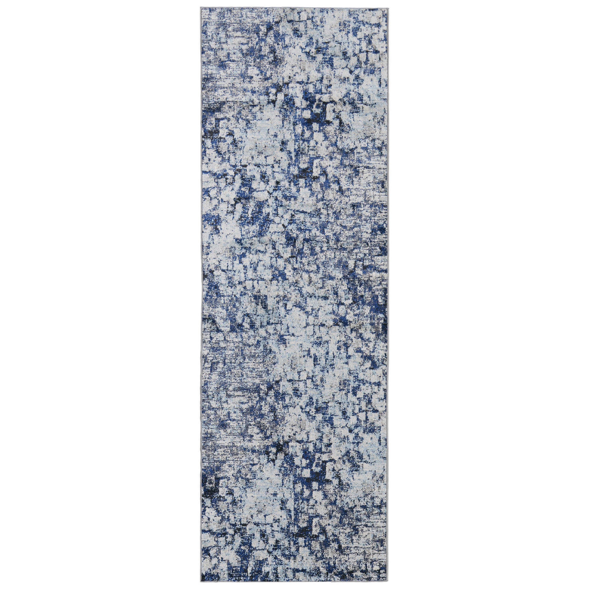 8' Blue and Ivory Abstract Power Loom Distressed Runner Rug