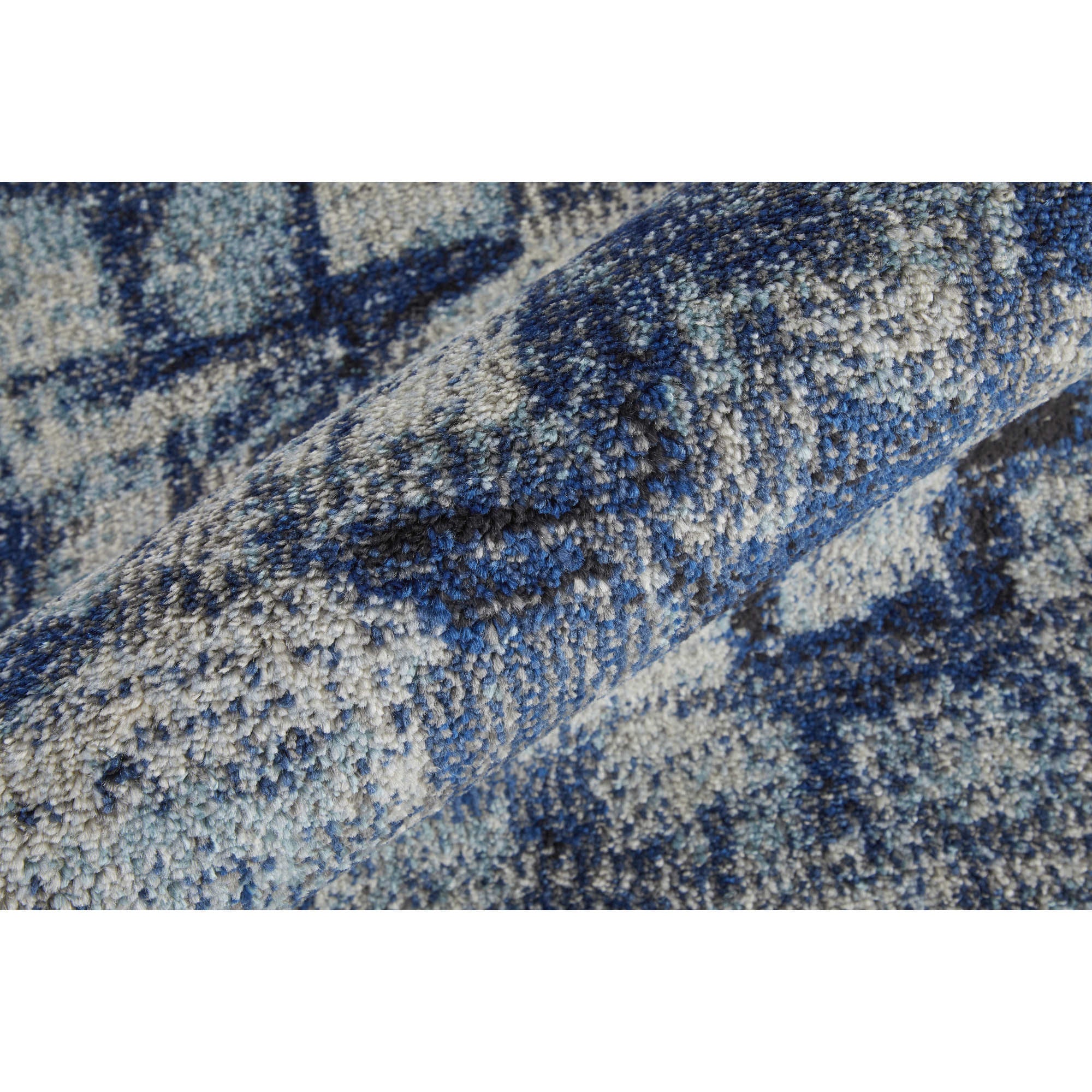 8' Blue and Ivory Abstract Power Loom Distressed Runner Rug