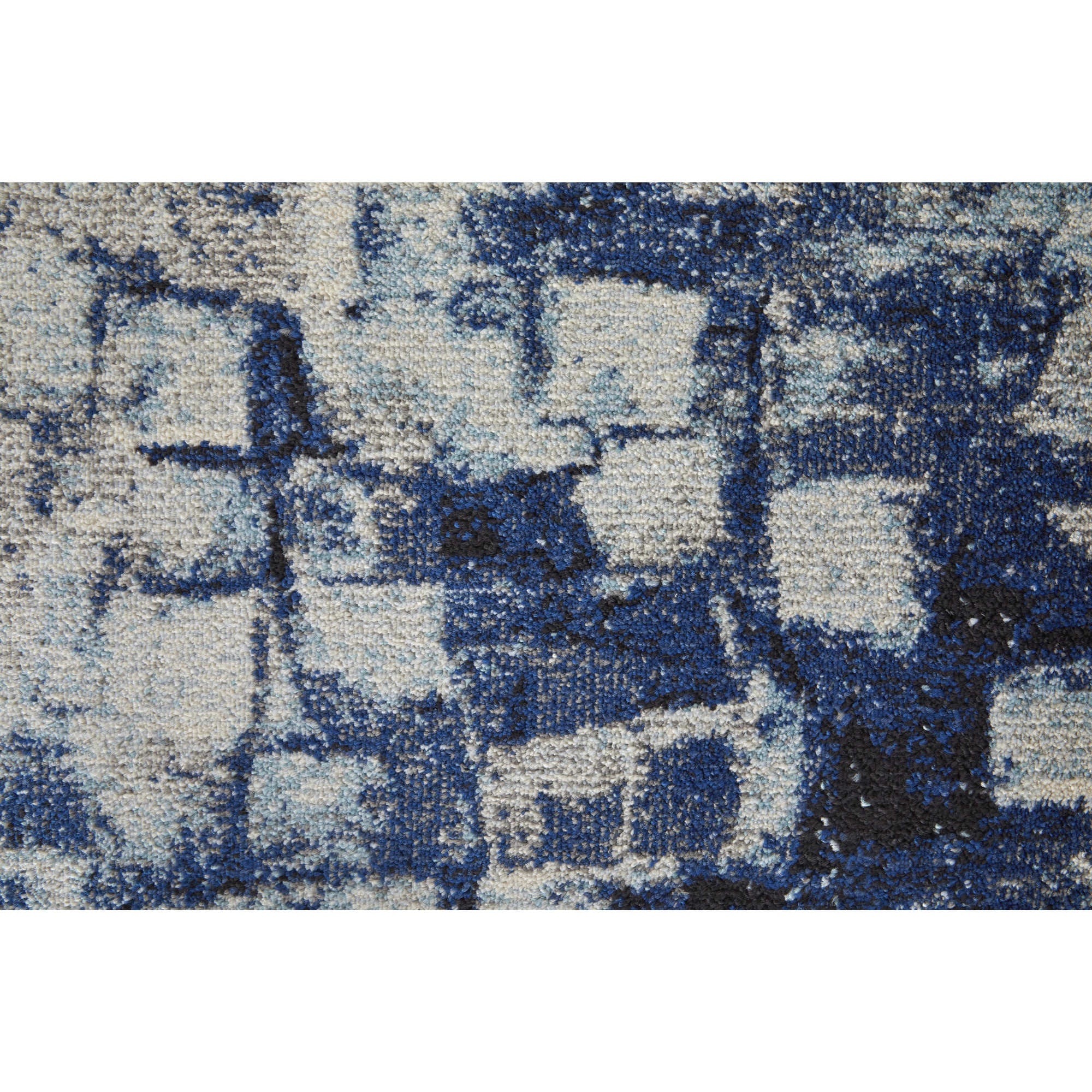 8' Blue and Ivory Abstract Power Loom Distressed Runner Rug