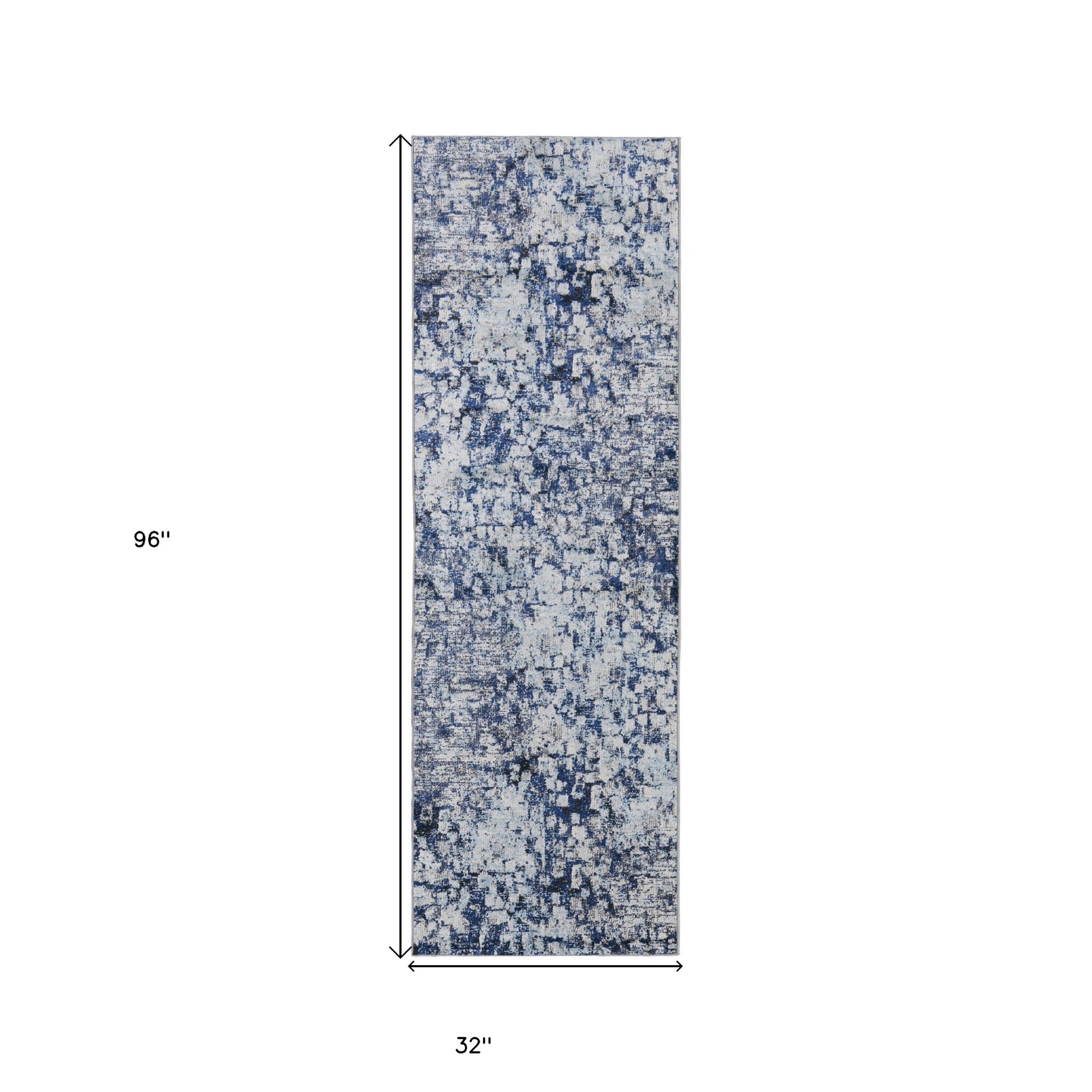 8' Blue and Ivory Abstract Power Loom Distressed Runner Rug