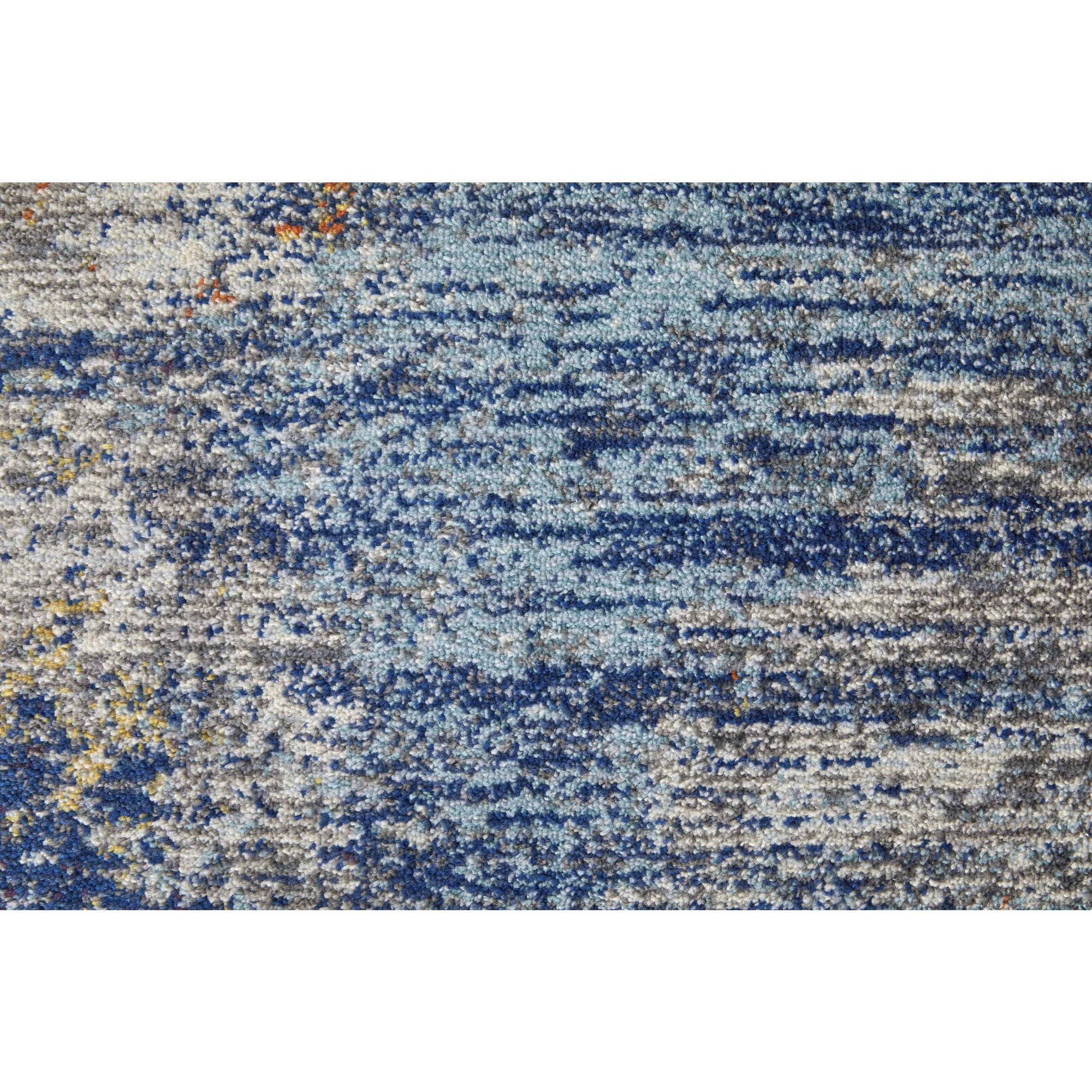 8' Ivory and Blue Abstract Power Loom Distressed Runner Rug