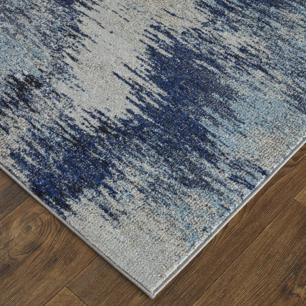 3' X 5' Blue And Ivory Abstract Power Loom Stain Resistant Area Rug