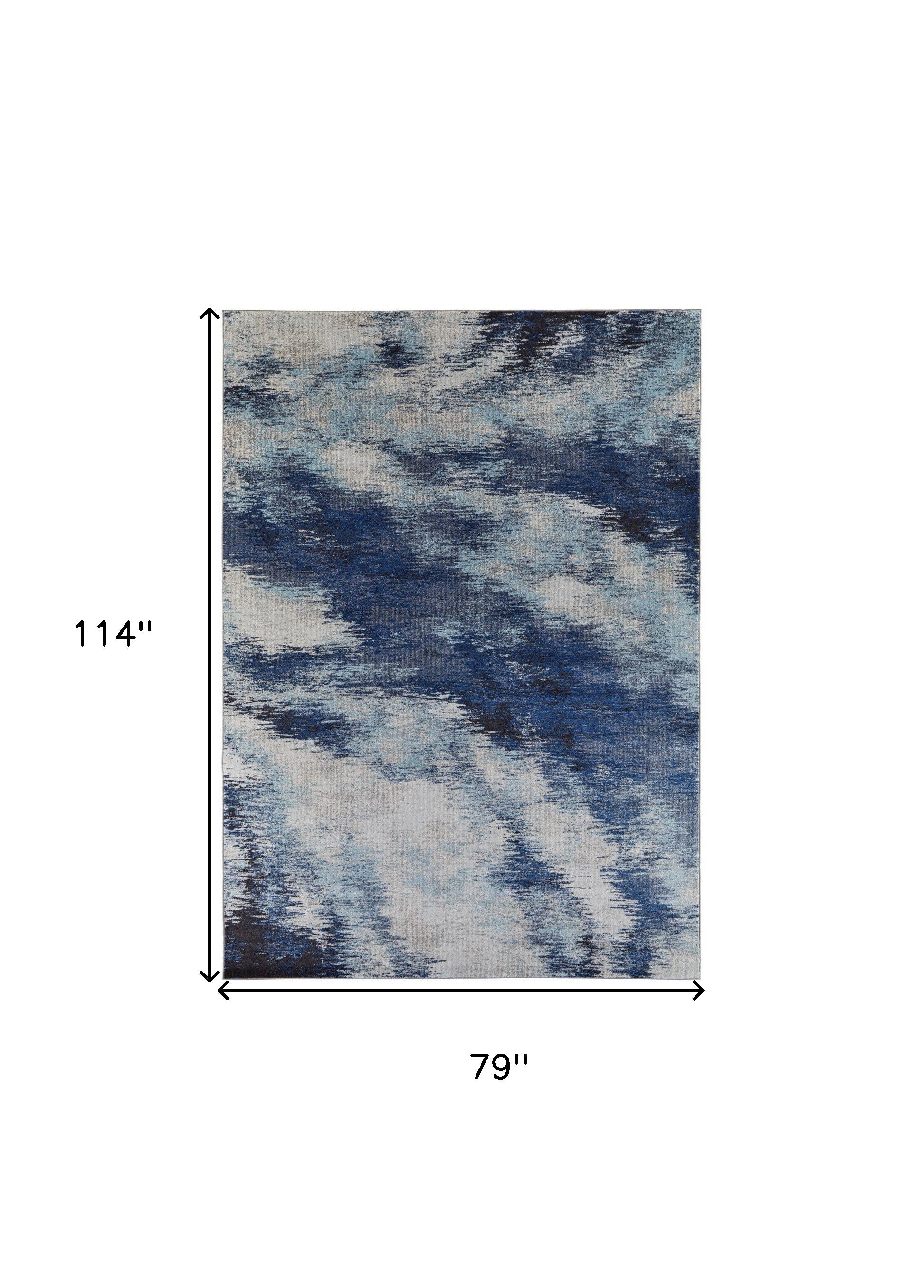 7' X 10' Blue And Ivory Abstract Power Loom Stain Resistant Area Rug