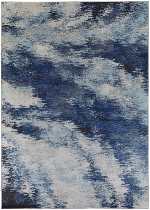 7' X 10' Blue And Ivory Abstract Power Loom Stain Resistant Area Rug