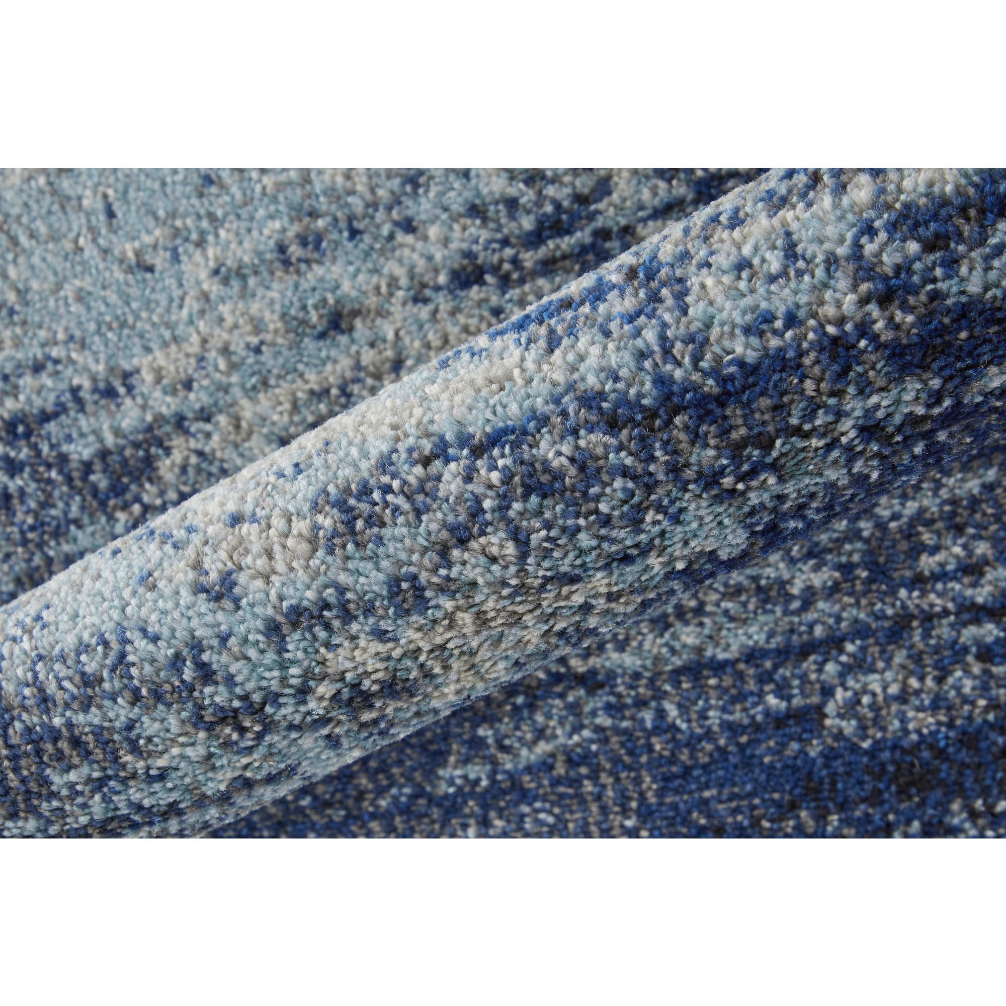 8' Blue and Ivory Abstract Power Loom Runner Rug