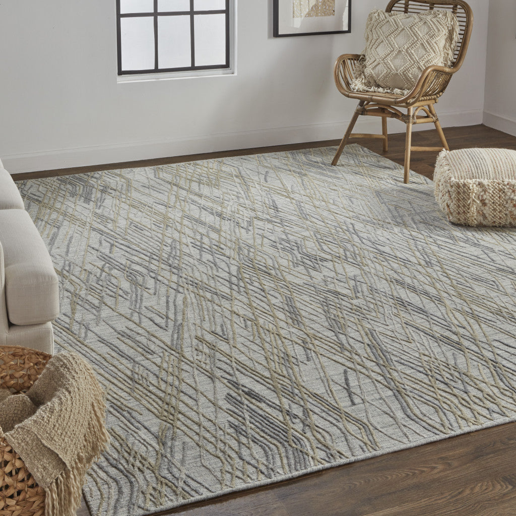 10' X 14' Gray And Ivory Abstract Hand Woven Area Rug