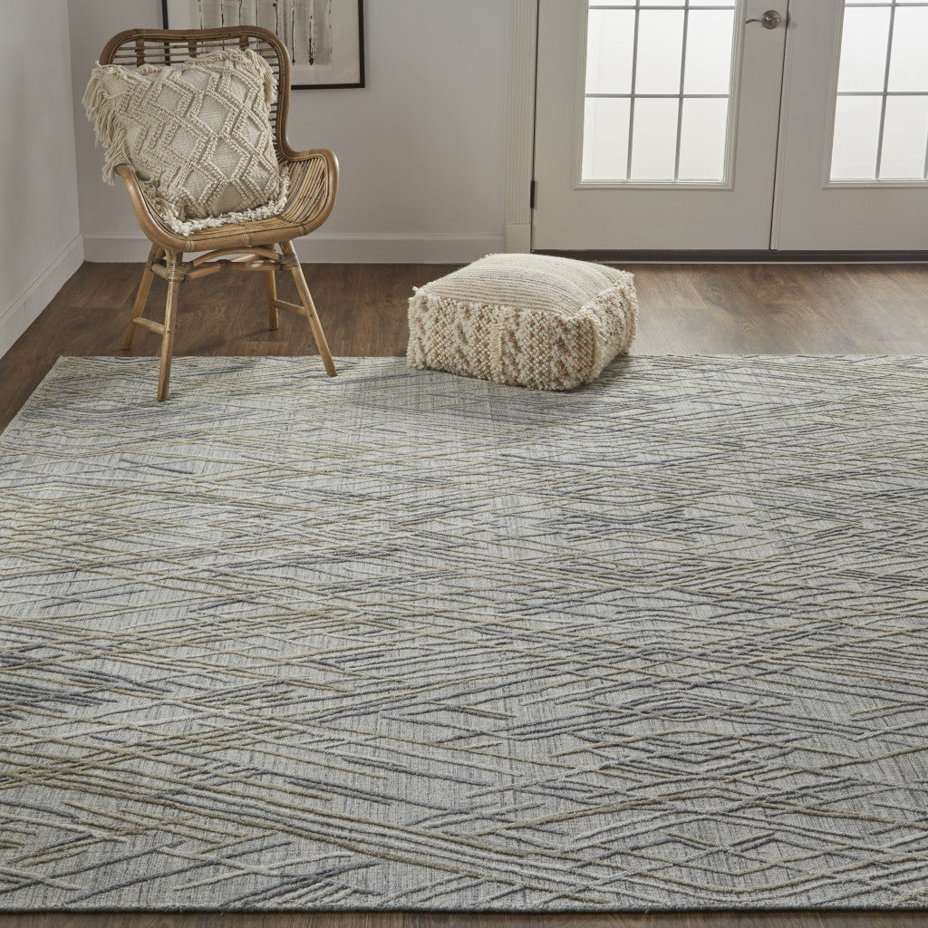 10' X 14' Gray And Ivory Abstract Hand Woven Area Rug