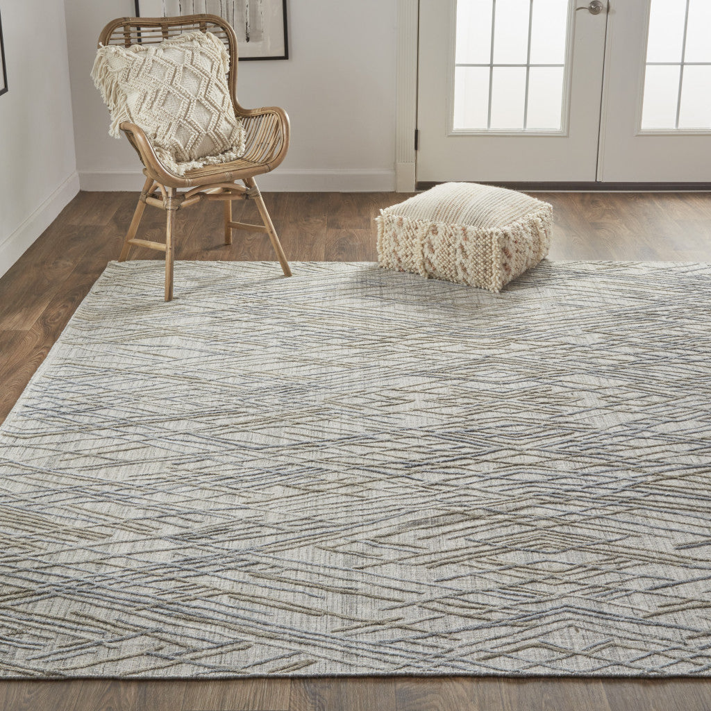 8' X 10' Gray And Blue Abstract Hand Woven Area Rug