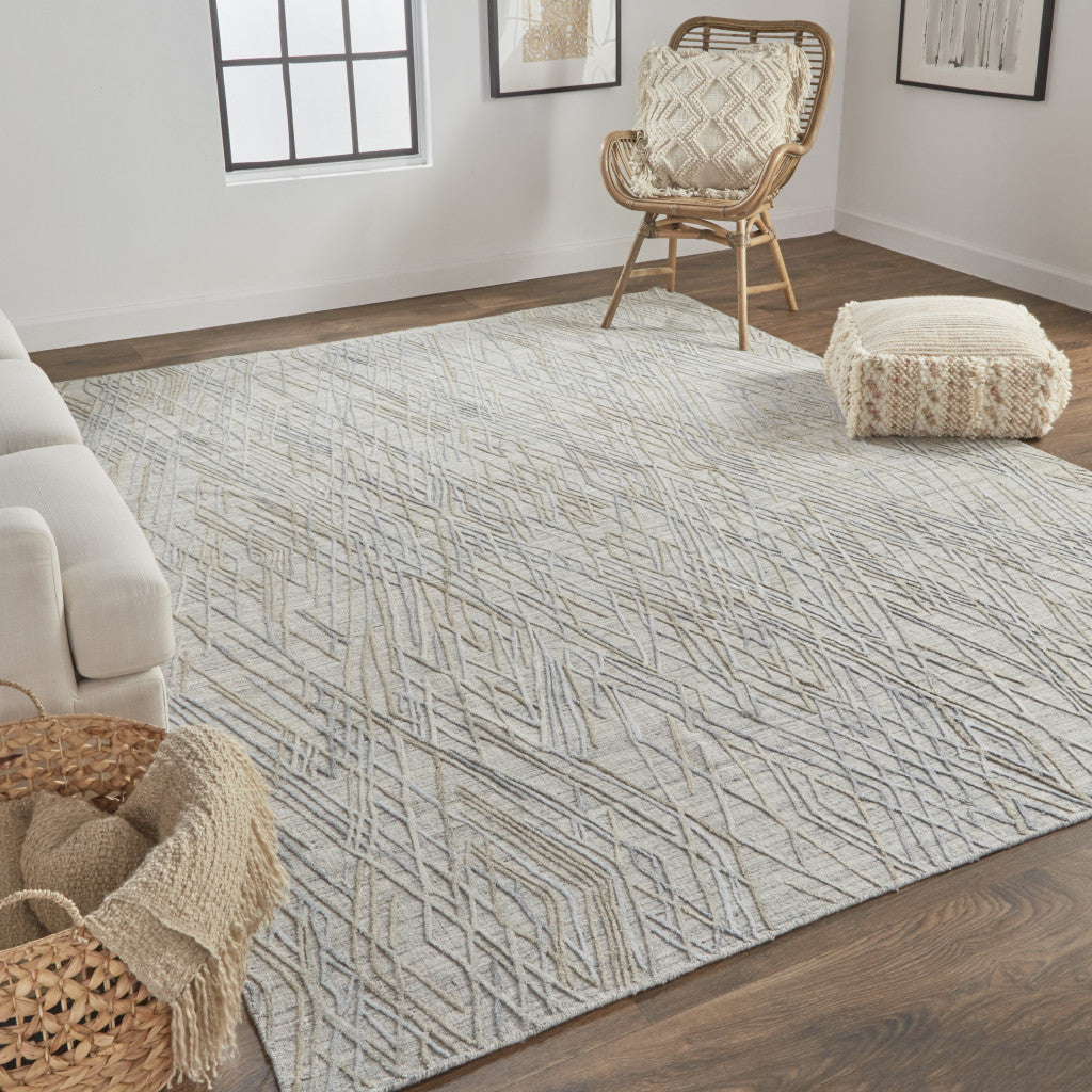 12' X 15' Gray And Blue Abstract Hand Woven Area Rug