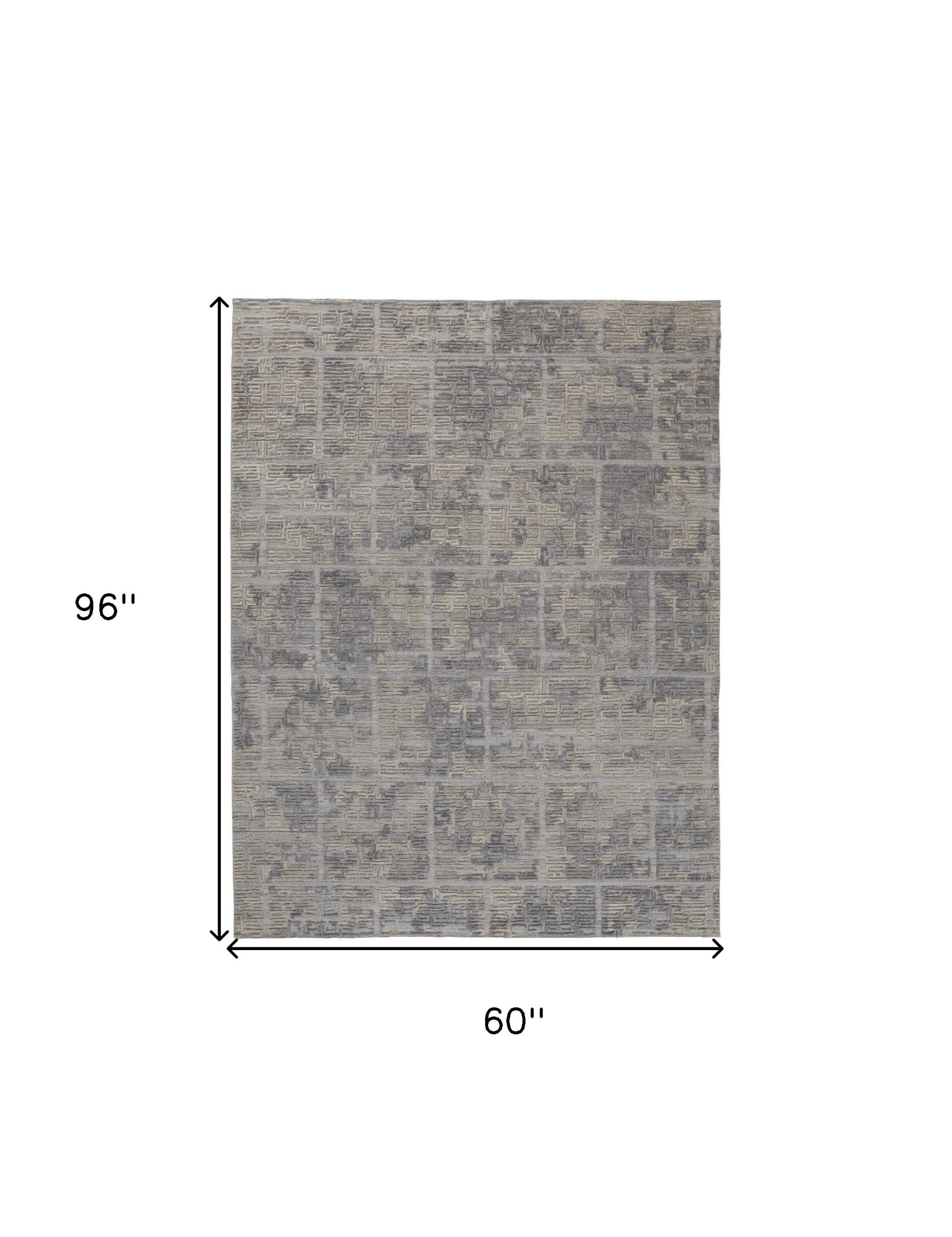 5' X 8' Gray And Ivory Abstract Hand Woven Area Rug