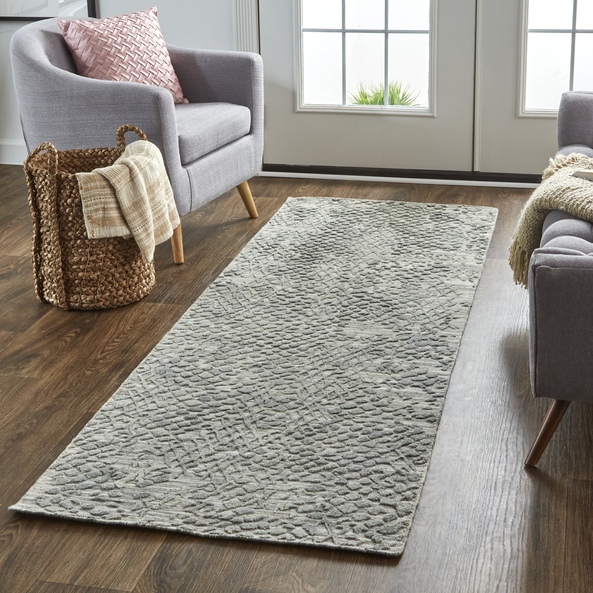 10' Gray Abstract Hand Woven Runner Rug