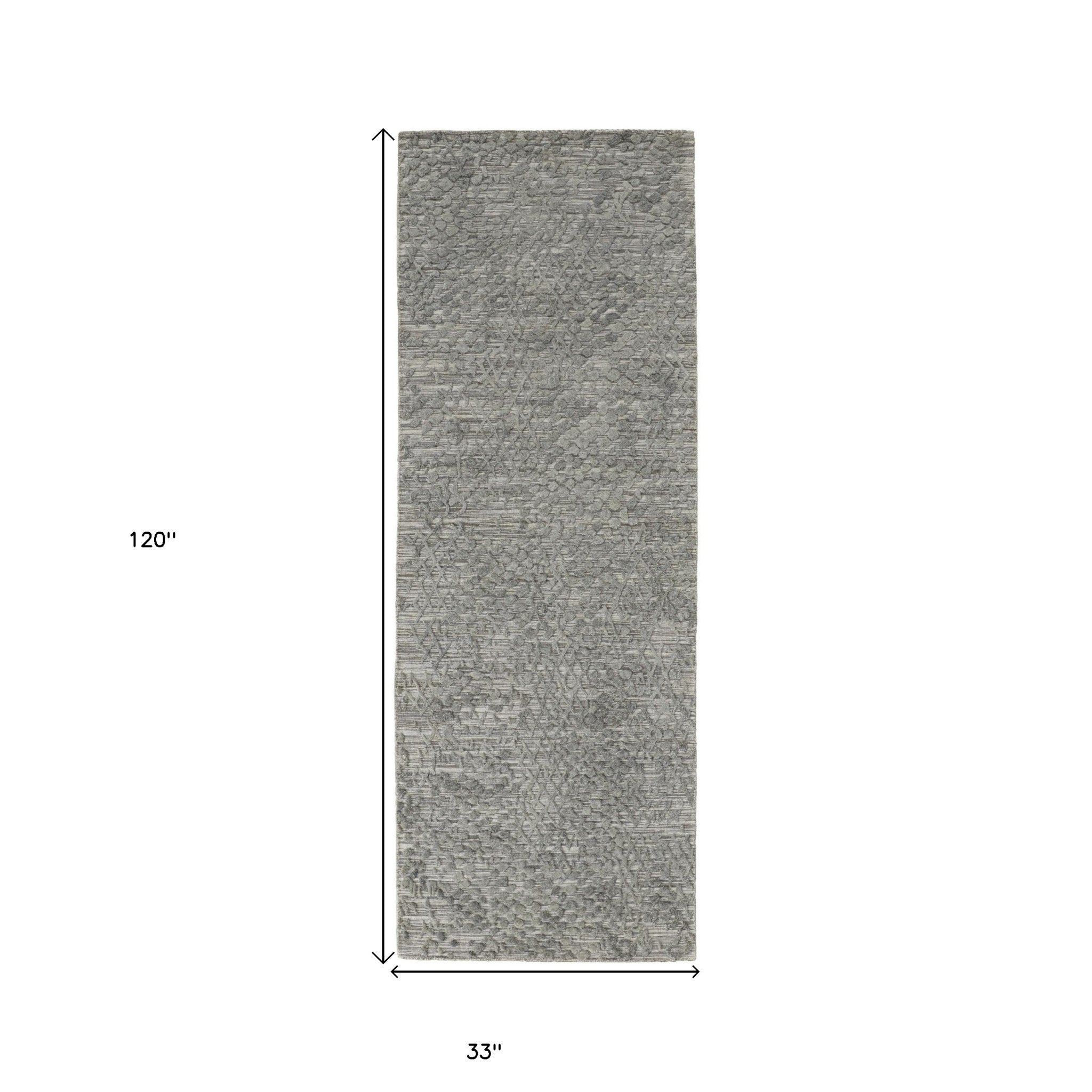 10' Gray Abstract Hand Woven Runner Rug