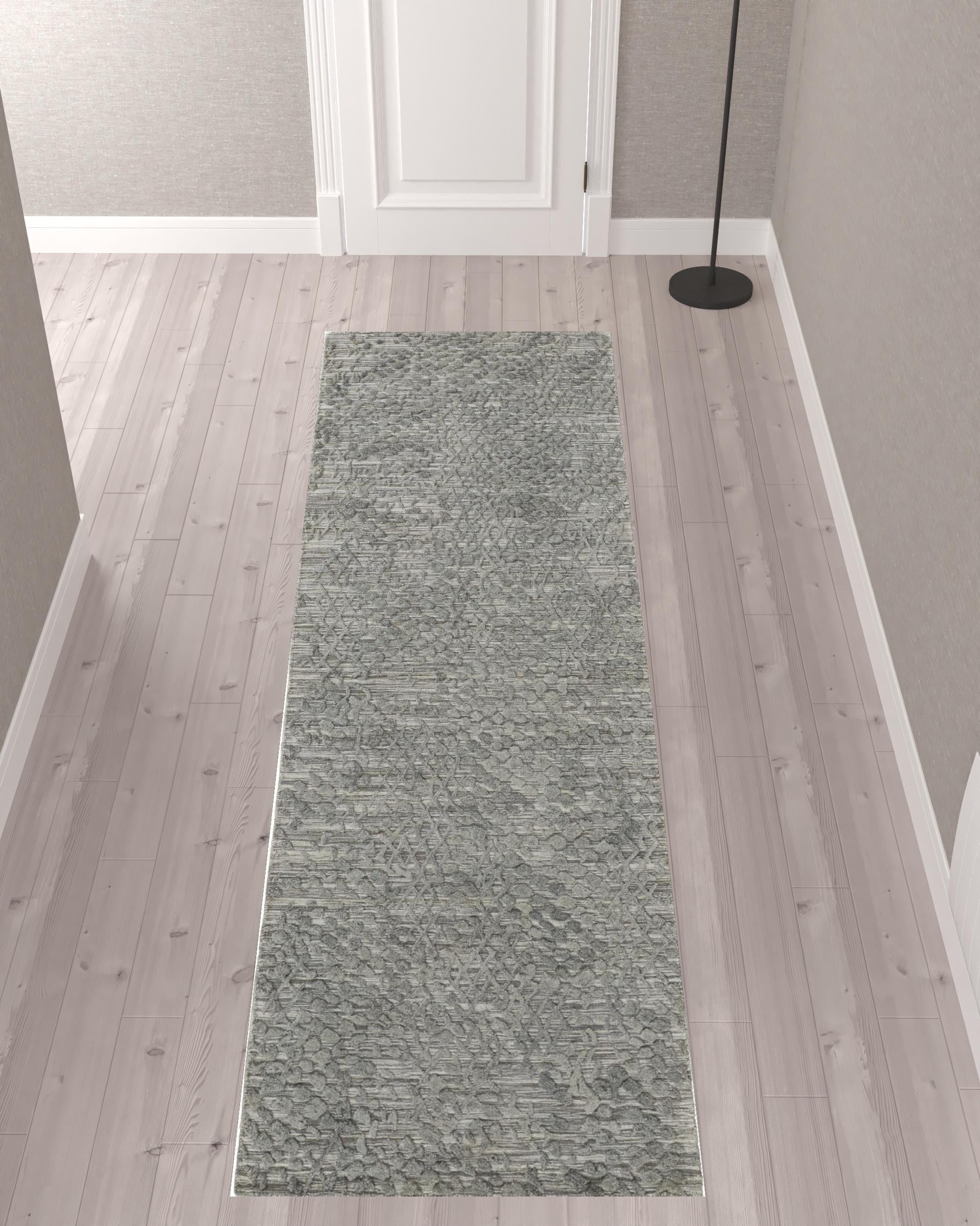 10' Gray Abstract Hand Woven Runner Rug