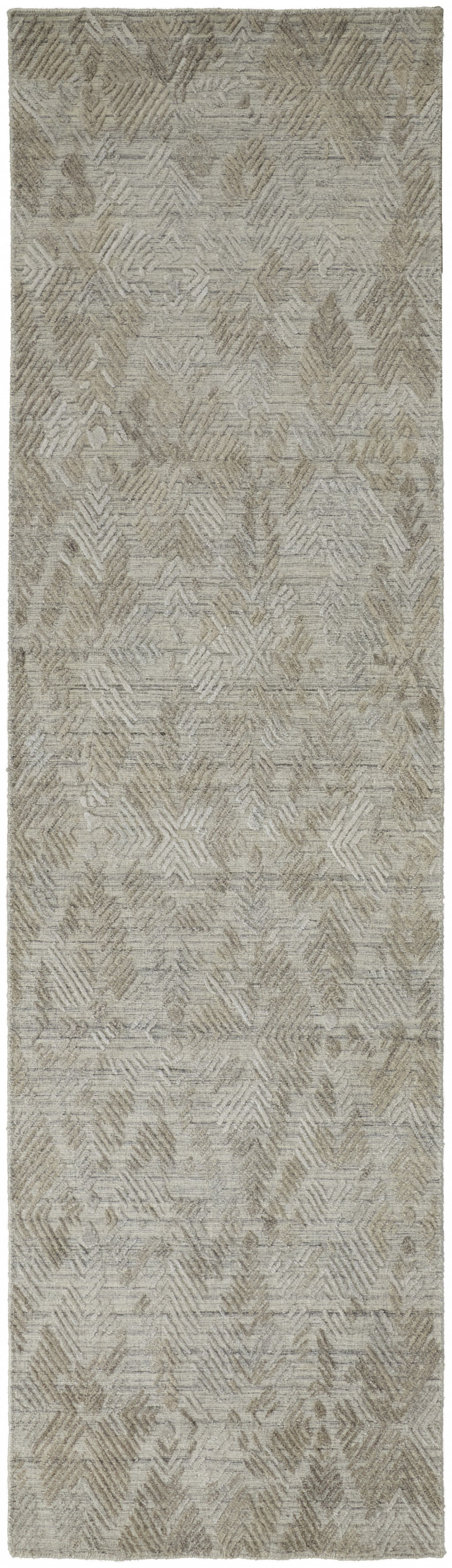 10' Gray And Taupe Abstract Hand Woven Runner Rug