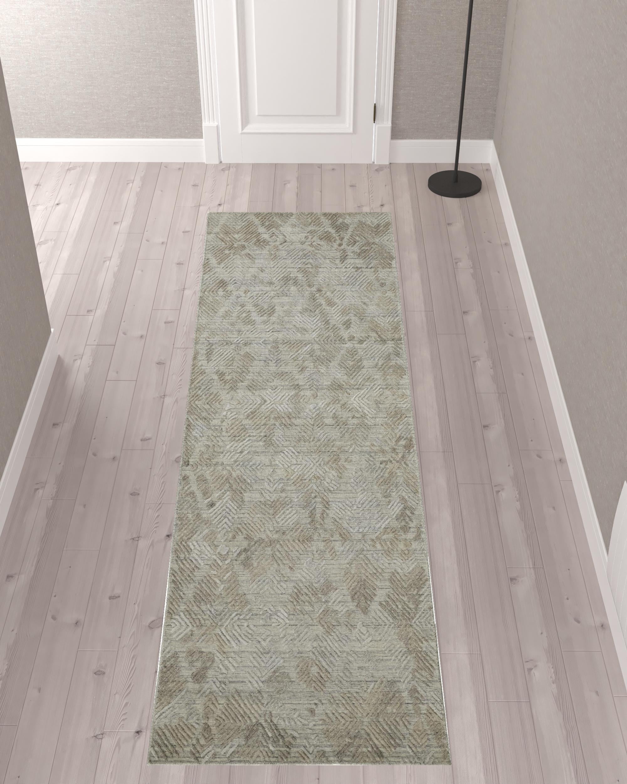 10' Gray And Taupe Abstract Hand Woven Runner Rug