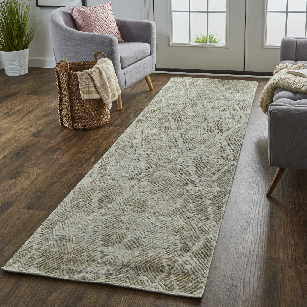 8' Gray And Taupe Abstract Hand Woven Runner Rug