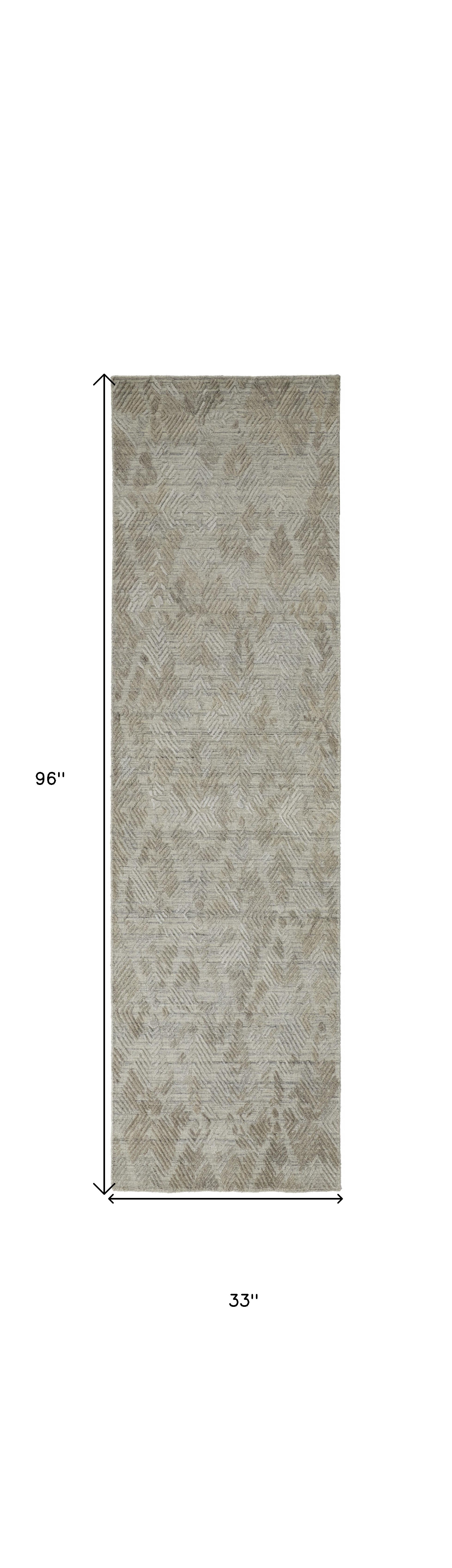 8' Gray And Taupe Abstract Hand Woven Runner Rug