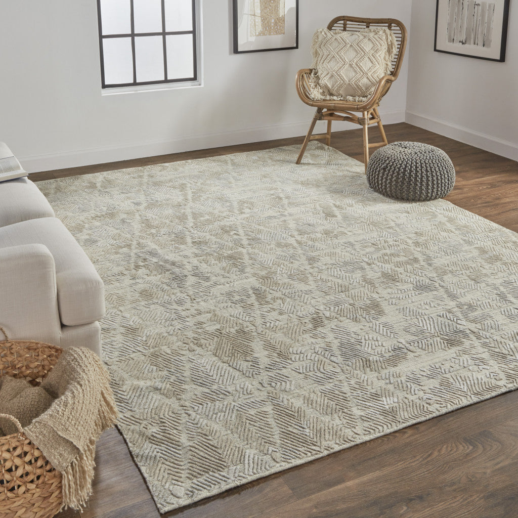 12' X 15' Gray And Taupe Abstract Hand Woven Area Rug