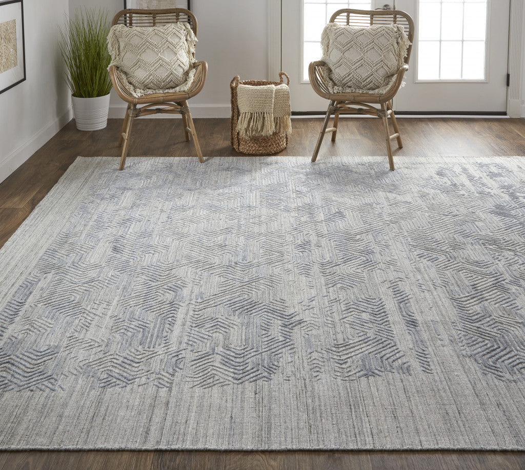 4' X 6' Gray And Blue Abstract Hand Woven Distressed Area Rug