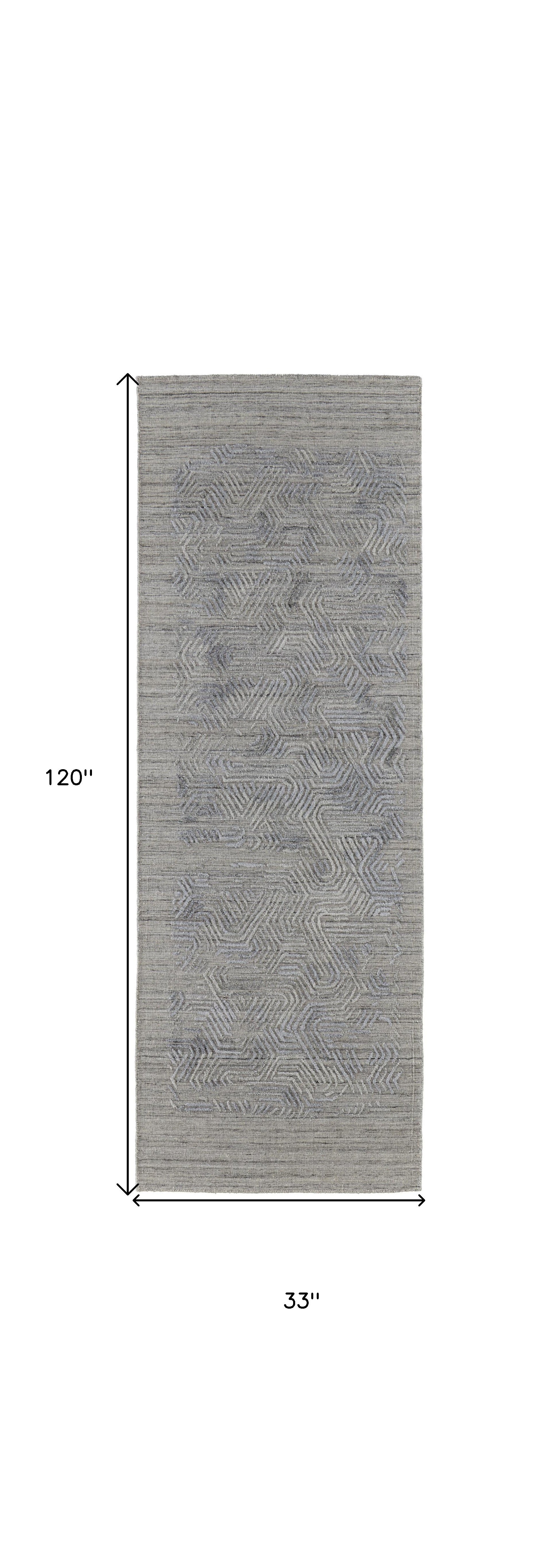 10' Gray And Blue Abstract Hand Woven Runner Rug