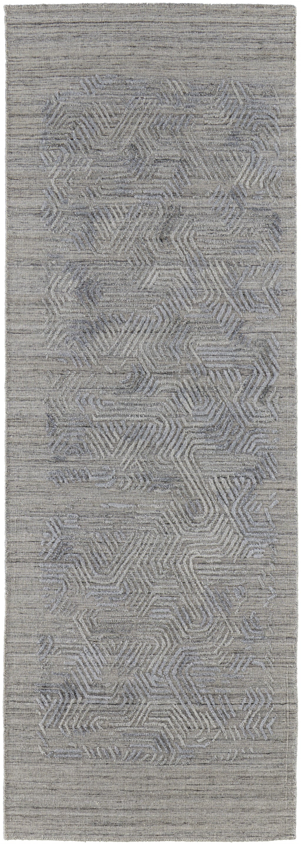 8' Gray And Blue Abstract Hand Woven Runner Rug