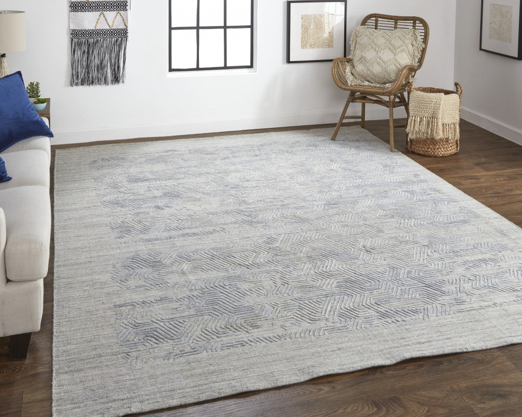 2' X 3' Gray And Blue Abstract Hand Woven Area Rug