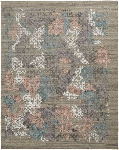 5' X 8' Pink Blue And Taupe Abstract Hand Woven Area Rug