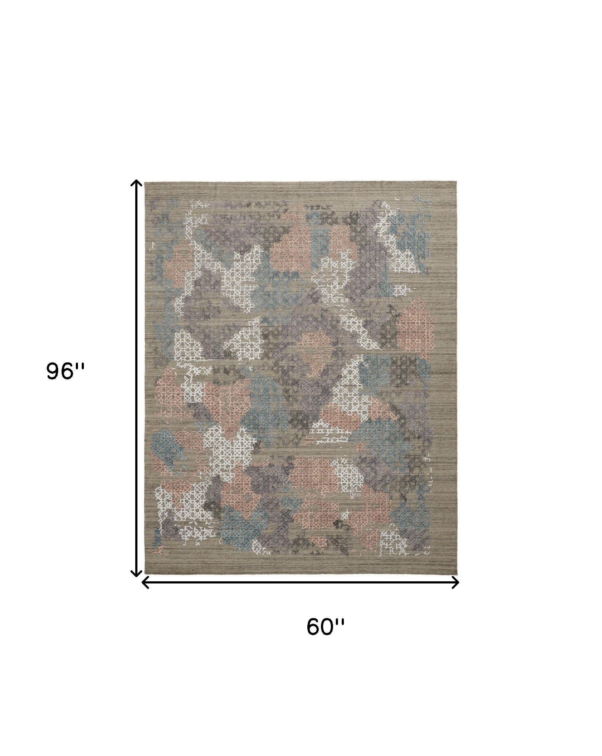 5' X 8' Pink Blue And Taupe Abstract Hand Woven Area Rug