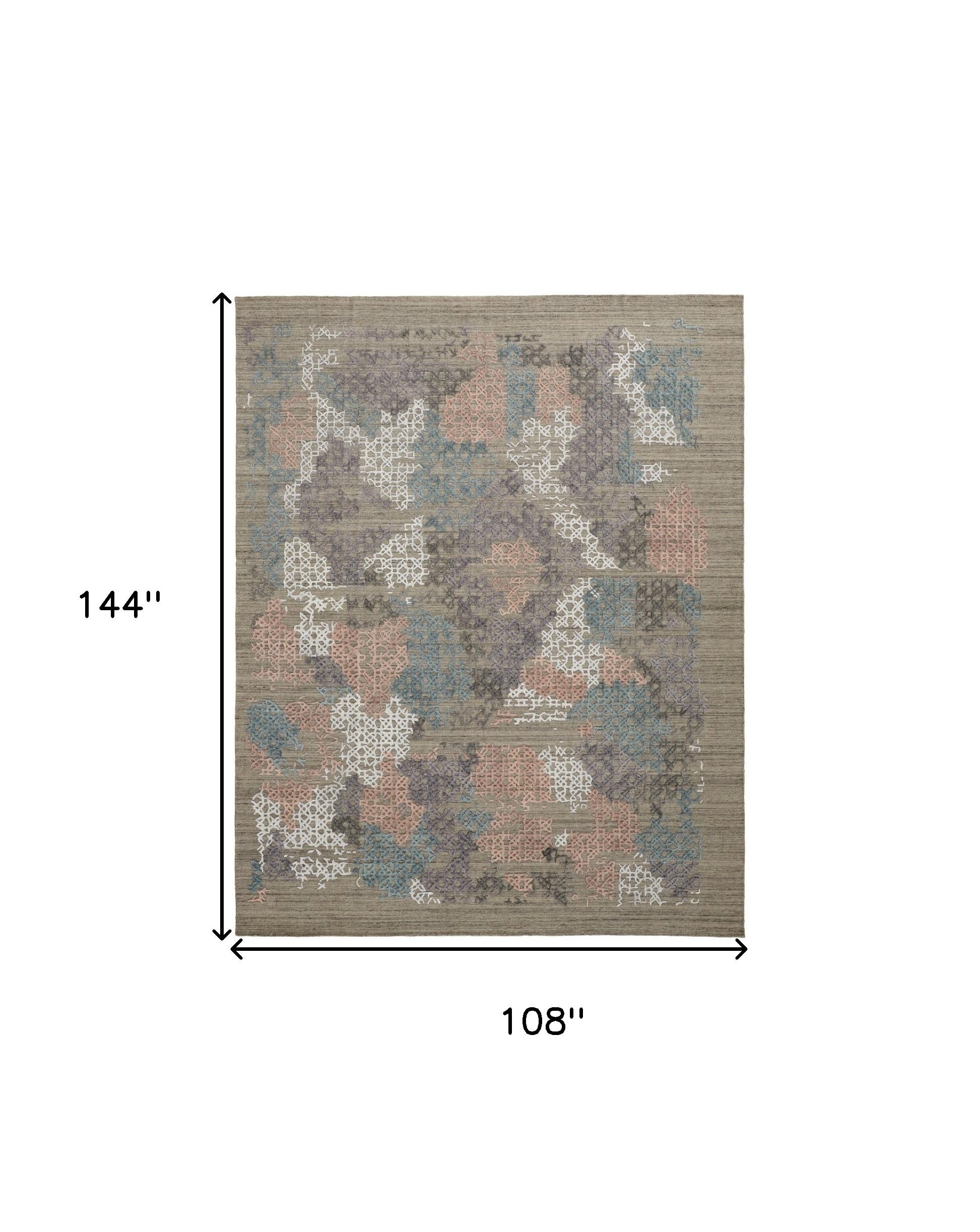 9' X 12' Pink Blue And Taupe Abstract Hand Woven Area Rug