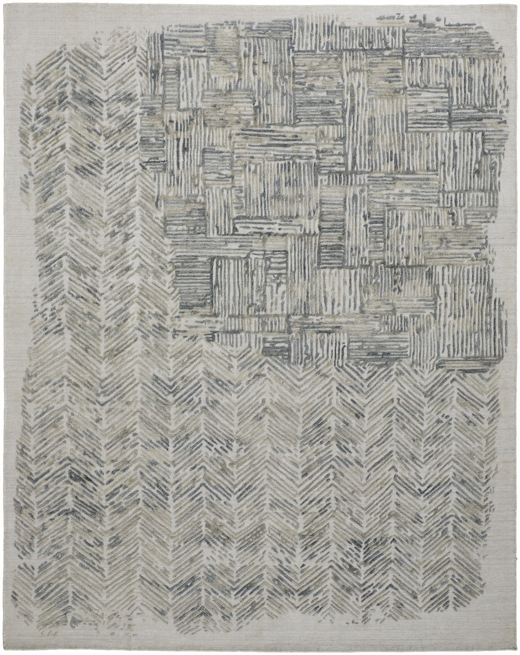 10' X 14' Green Blue And Ivory Abstract Hand Woven Area Rug