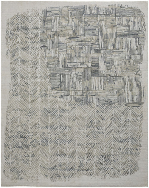 10' X 14' Green Blue And Ivory Abstract Hand Woven Area Rug