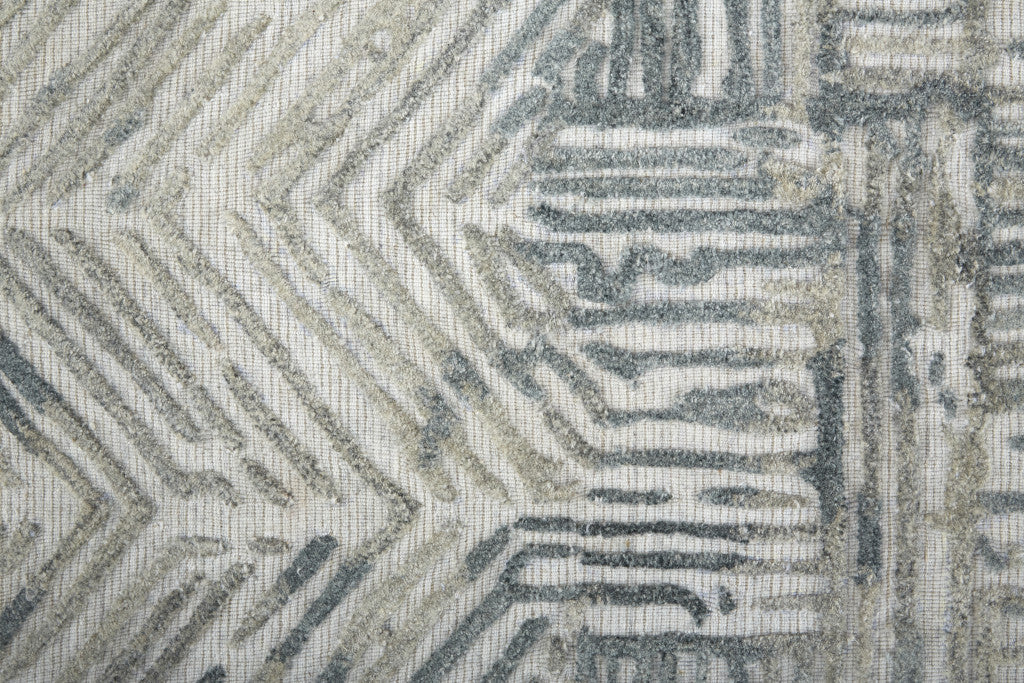 8' Green Blue And Ivory Abstract Hand Woven Runner Rug