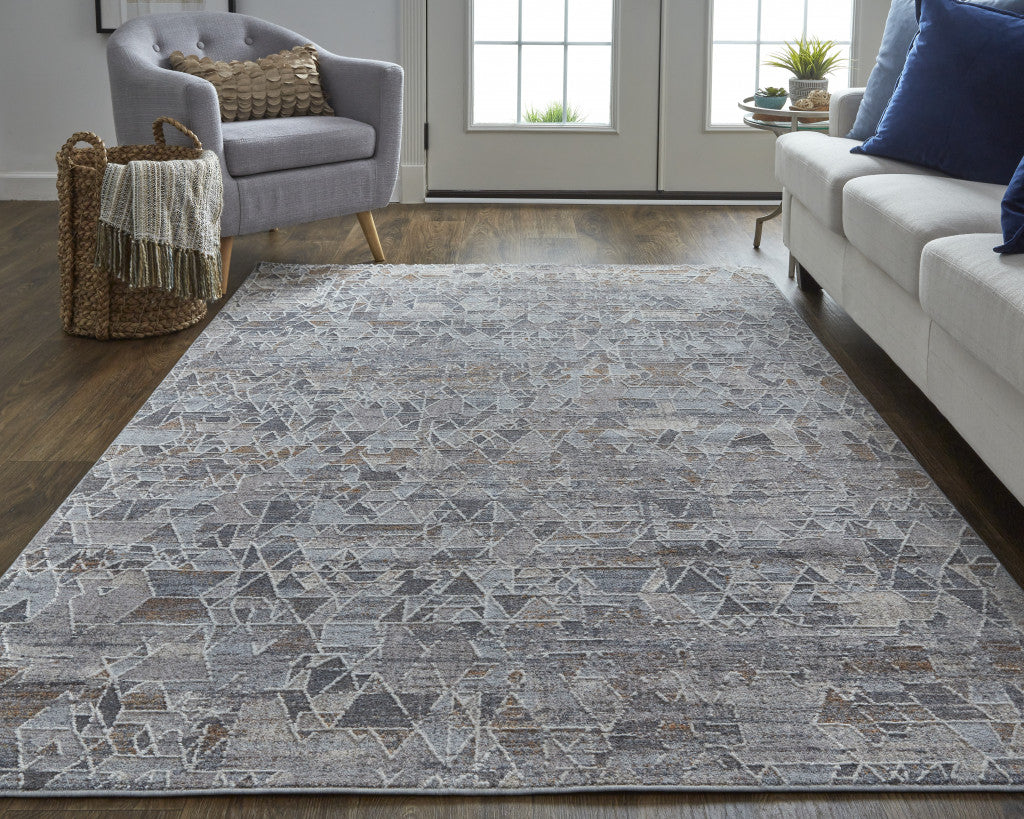 5' X 8' Gray Blue And Orange Abstract Power Loom Distressed Stain Resistant Area Rug