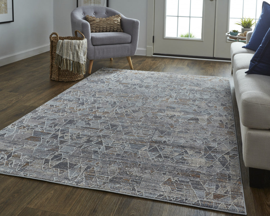 5' X 8' Gray Blue And Orange Abstract Power Loom Distressed Stain Resistant Area Rug