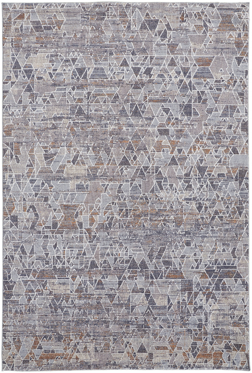 7' X 9' Gray Blue And Orange Abstract Power Loom Distressed Stain Resistant Area Rug